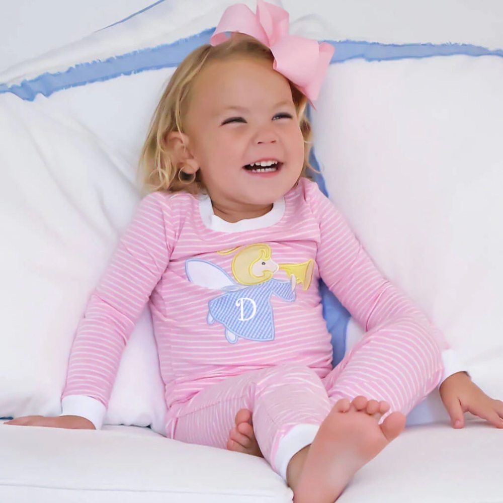 Classic Whimsy 9M Pink Stripe Kids Pajama Set with Angel Motif
